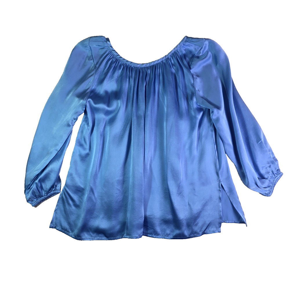 La Fuori 100% Vegetarian Silk Blouse Small – Monochrome Blue – Made in India - Picture 2 of 5
